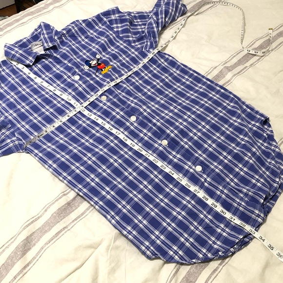 Walt Disney World Plaid Christmas Pajama Mickey Mouse Shirt S M blue white - Picture 11 of 13